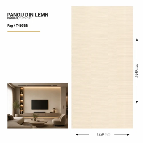 Panou din lemn furniruit, T495BN, Fag, 2440x1220x3.8mm