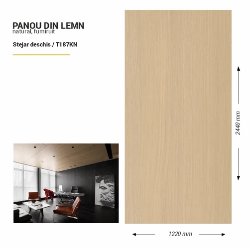 Panou din lemn furniruit, T187KN, Stejar deschis, 2440x1220x3.8mm