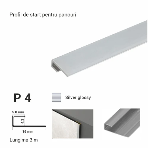 P4, Profil de start p/u panouri, 3 m, Silver Glossy