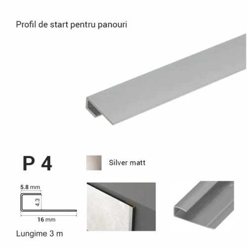 P4, Profil de start p/u panouri, 3 m, Silver Matt