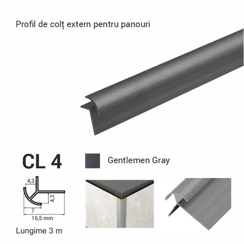 CL 4, Profil de unghi extern p/u panouri, 3 m, Gentleman Gray