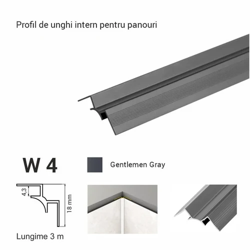 W4, Profil de unghi intern p/u panour, 3 m, Gentleman Gray