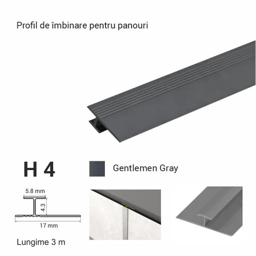 H4, Profil de îmbinare p/u panouri, 3 m, Gentleman Gray