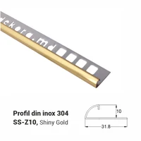 SS-Z10, Profil din inox 10 mm, 2.5m, Shiny Gold