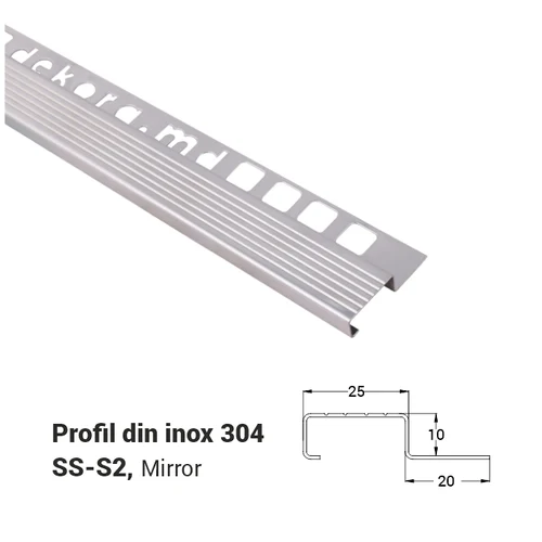 SS-S2, Profil din inox 10 mm, 2.5m, Mirror