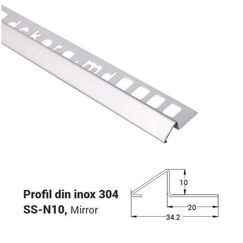SS-N10, Profil din inox 10 mm, 2.5m, Mirror