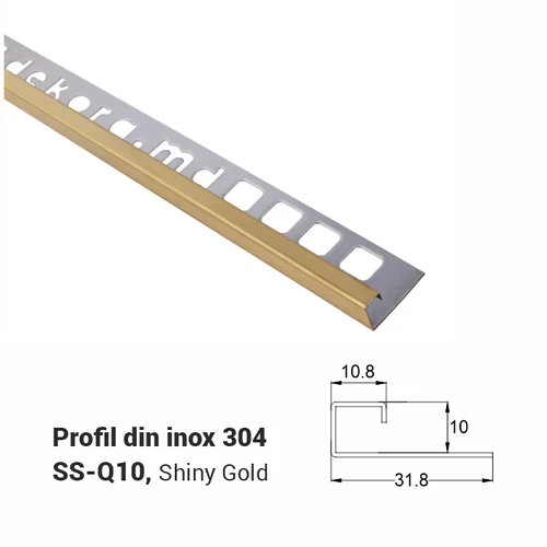 SS-Q10, Profil din inox 10 mm, 2.5m, Shiny Gold
