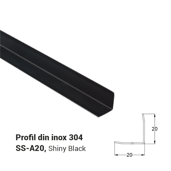 SS-A20, Profil din inox 20 mm, 2.5 m, Shine Black 3