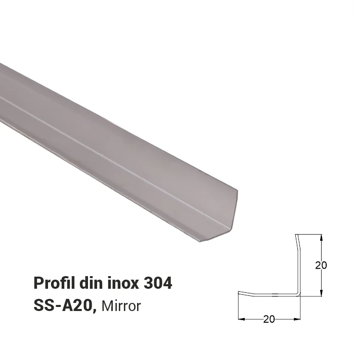 SS-A20, Profil din inox 20 mm, 2.5 m, Mirror 3