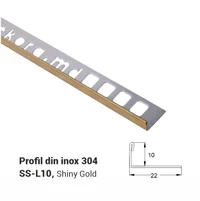 SS-L10, Profil din inox 10 mm, 2.5m, Shiny Gold