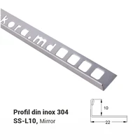 SS-L10, Profil din inox 10 mm, 2.5m, Mirror