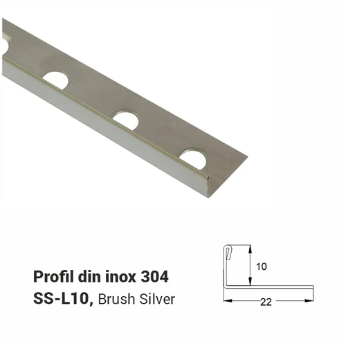 SS-L10, Profil din inox 10 mm, 2.5m, Brush Silver