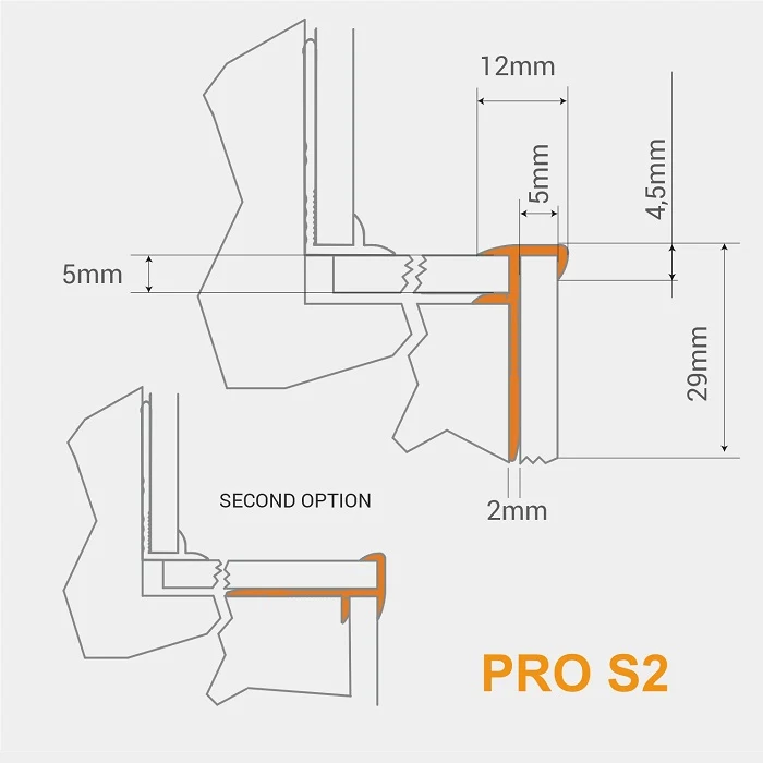 PRO S2 Profil aluminiu pentru trepte 5 mm extern B3, 2m, Titan 4