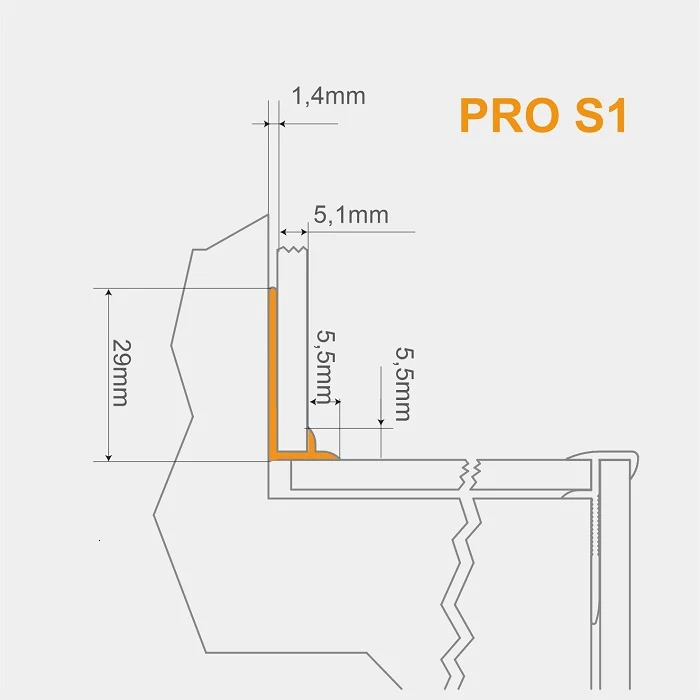 PRO S1 Profil aluminiu pentru trepte 5 mm intern B1, 2m, Argint Mat 4