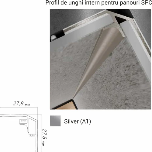 NW-A1, Profil de unghi intern p/u panouri SPC, 2.8 m, Silver