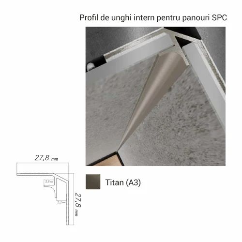 NW-A3, Profil de unghi intern p/u panouri SPC, 2.8 m, Titan