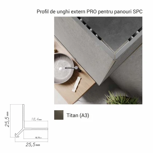 NZ PRO-A3, Profil PRO de unghi extern p/u panouri SPC, 2.8 m, Titan
