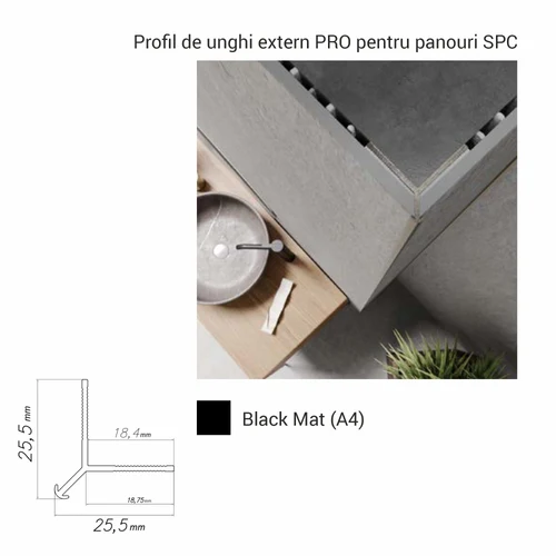 NZ PRO-A4, Profil PRO de unghi extern p/u panouri SPC, 2.8 m, Black matt