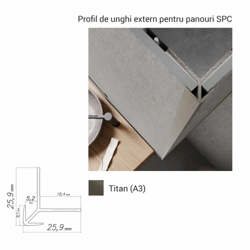NZ-A3, Profil de unghi extern p/u panouri SPC, 2.8 m, Titan