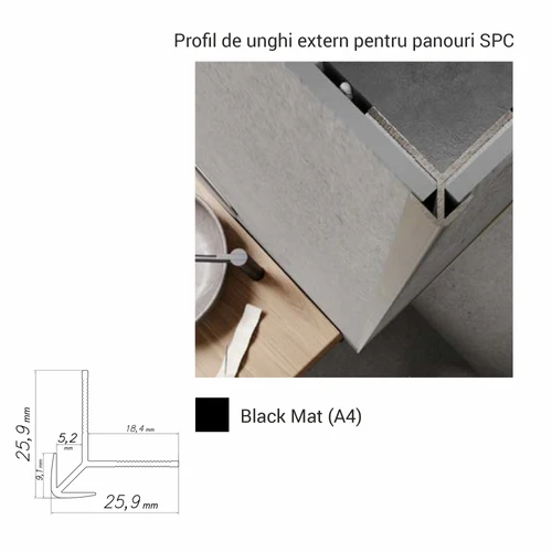 NZ-A4, Profil de unghi extern p/u panouri SPC, 2.8 m, Black matt