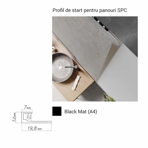 ZAK-A4, Profil de start p/u panouri SPC, 2.8 m, Black Matt